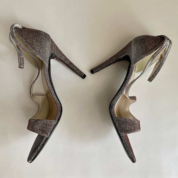 ✨STUART WEITZMAN Vixen Glitter Metallic Woven Strappy Sandals Pyrite Size 6.5 - Picture 7 of 16